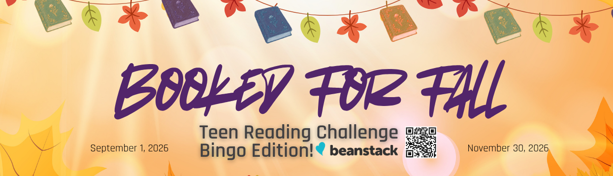 Caption: Booked for Fall Teen Reading Challenge graphic