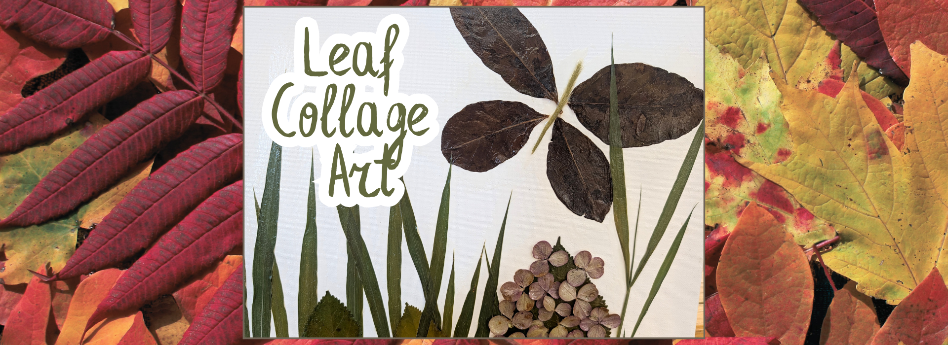 caption: leaf collage art. fall leaves background